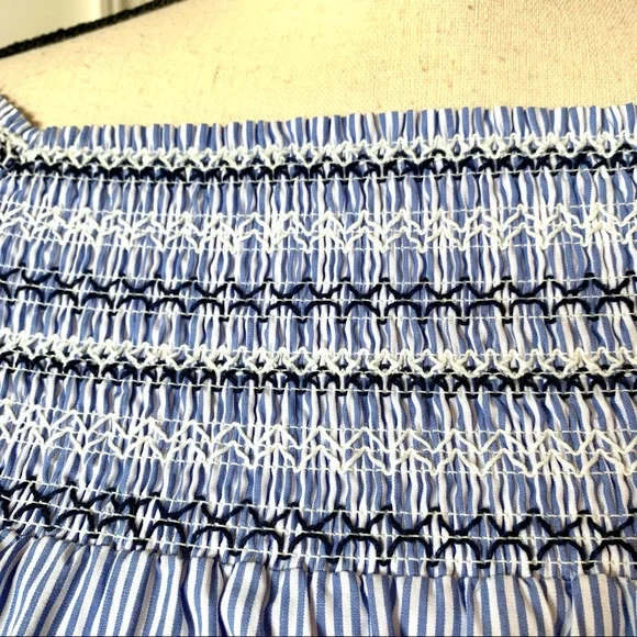 PARKER Smocked Pinstripe Off The Shoulder Top—SZ S - Picture 6 of 13